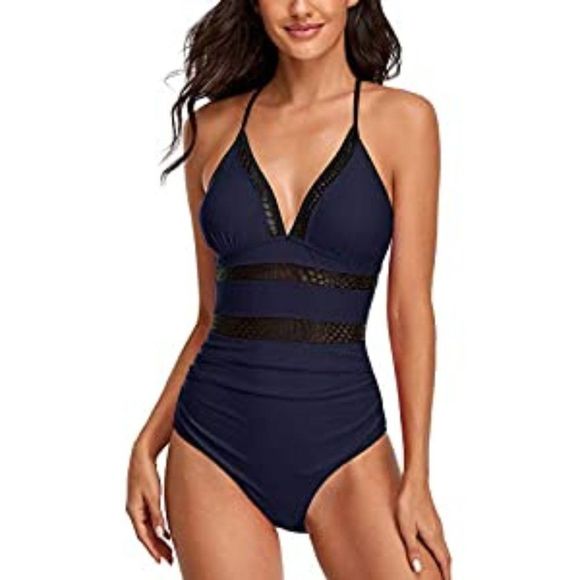 Womens Tummy Control One Piece Swimsuit Mesh - Picture 1 of 4